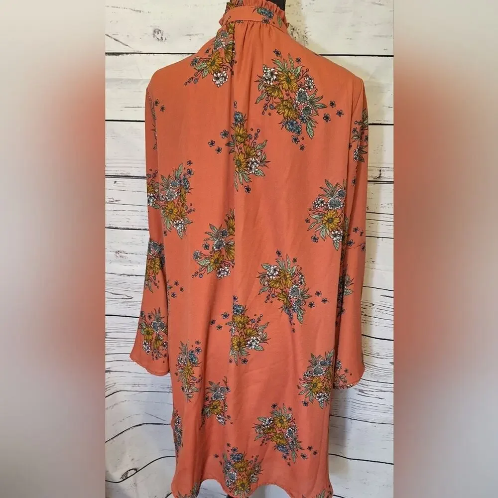 Wanderlux Floral Print Bohemiam Bell Sleeve Mini Dress Sz L #1498